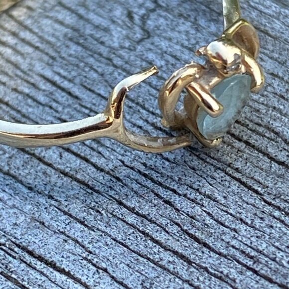 Vintage Marked 10K Yellow Gold HeartRing w/Aquamarine & Diamond Chip Broken READ - Picture 6 of 15